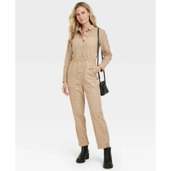 Women's Universal Thread  Boilersuit Utility Jumpsuit Tan 4 - Picture 1 of 6